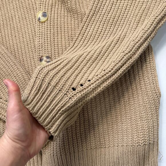 Free People Swim Too Deep Oversized Chunky Knit Cardigan Tan Size M - Picture 7 of 10